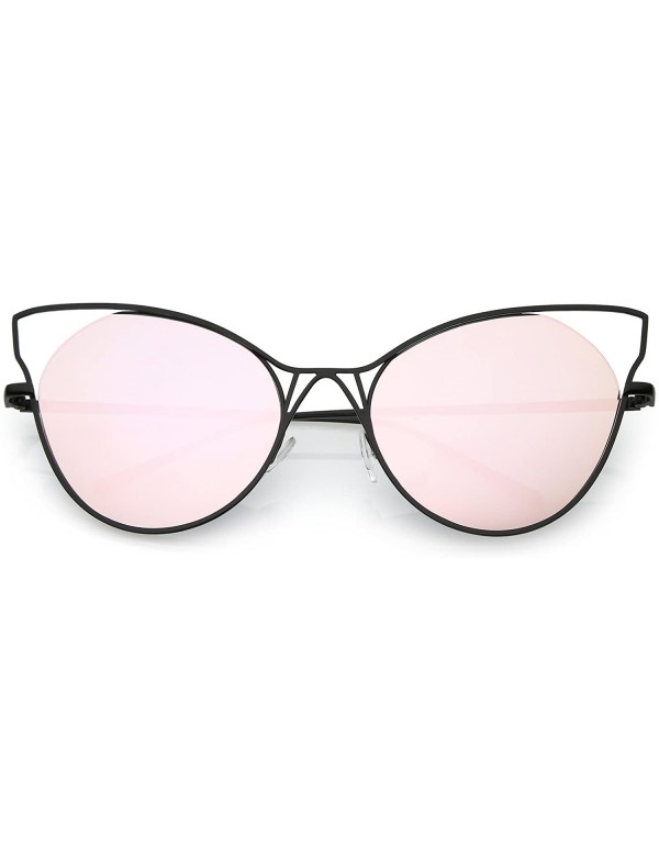 Cat Eye Oversize Semi Rimless Metal Cut Out Mirrored Flat Lens Cat Eye Sunglasses 60mm - Black / Pink Mirror - CD188K06SGH $1...