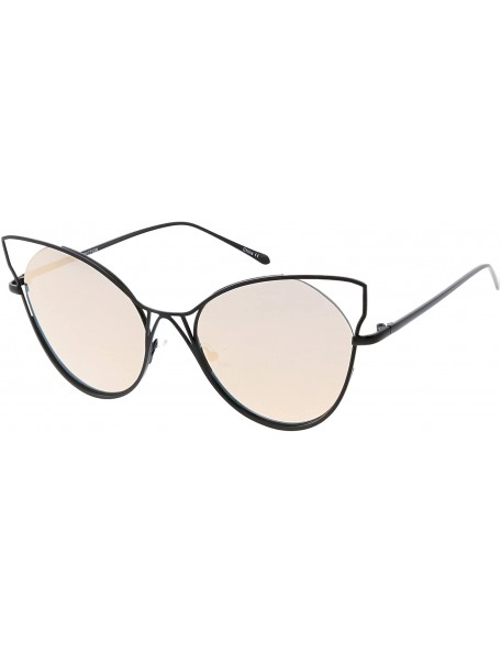 Cat Eye Oversize Semi Rimless Metal Cut Out Mirrored Flat Lens Cat Eye Sunglasses 60mm - Black / Pink Mirror - CD188K06SGH $1...