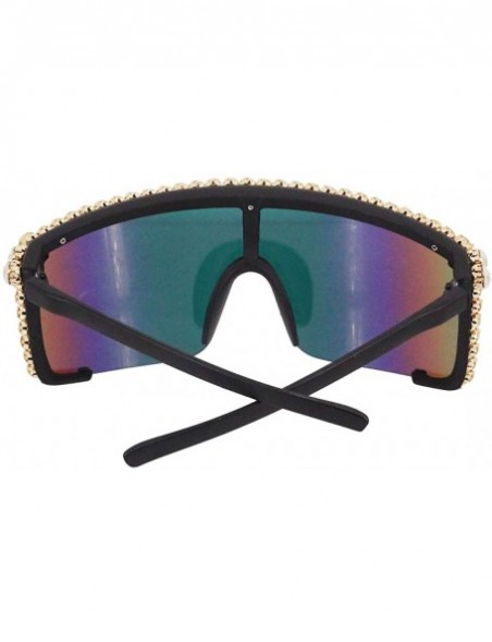 Wrap Rhinestone Oversize Shield Visor Sunglasses Flat Top Mirrored Mono Lens - Rainbow Mirror - C818XTU2CSL $15.50