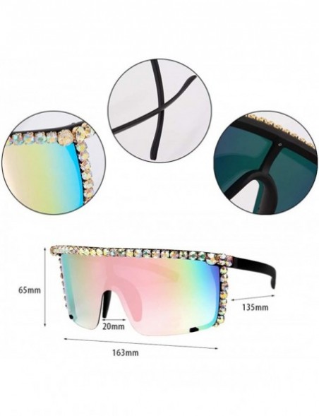 Wrap Rhinestone Oversize Shield Visor Sunglasses Flat Top Mirrored Mono Lens - Rainbow Mirror - C818XTU2CSL $15.50