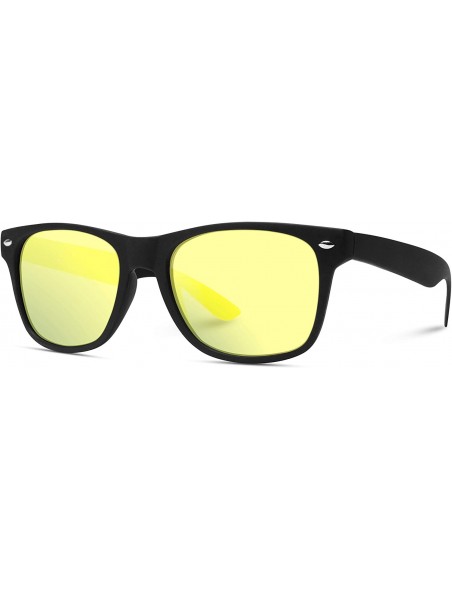 Wayfarer Square Retro Classic Mirrored Lens Women and Men Style Frame Sunglasses - Black Frame / Mirror Yellow Lens - CW127M4...