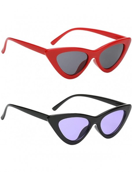 Cat Eye 2pieces Vintage Fashion Cat Eye Sun Glasses For Women UV400 Ladies Sunglasses - Red and Purple - C9198ZIOTRH $11.52