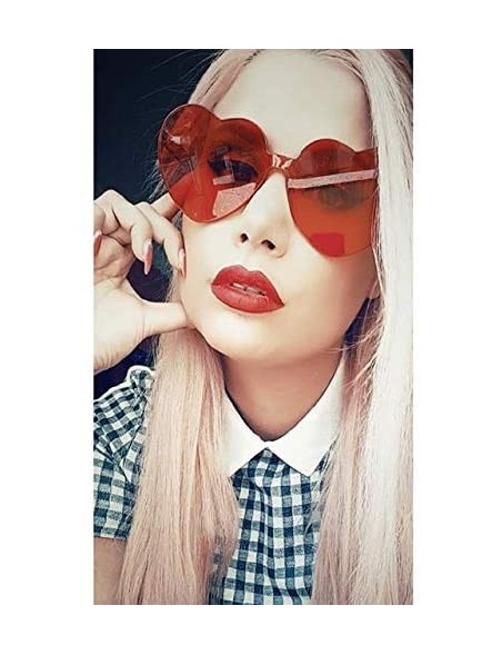 Rimless Heart Shape Party Sunglasses Frameless Glasses Eyewear (Red) - Red - C218T7OGT6D $11.64