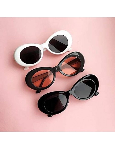 Oval Glasses Oval Sunglasses Ladies Trendy Vintage Retro Sunglasses Women's White Black Eyewear UV-Khaki - Khaki - CY19922ZIQ...