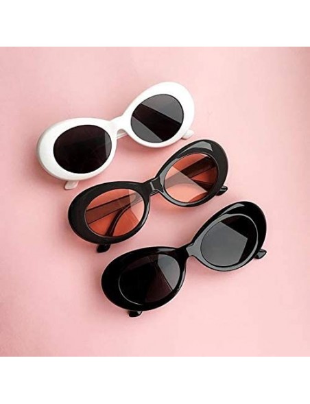 Oval Glasses Oval Sunglasses Ladies Trendy Vintage Retro Sunglasses Women's White Black Eyewear UV-Khaki - Khaki - CY19922ZIQ...