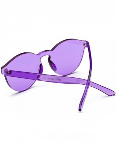 Round Fashion Rimless One Piece Clear Lens Color Candy Sunglasses - Purple - C81832NON8Q $9.43