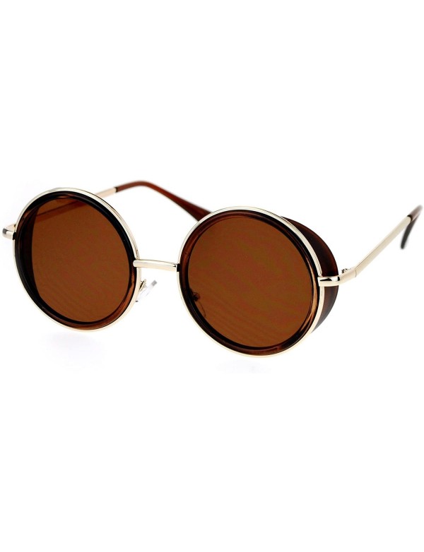 Round Side Cover Sunglasses Round Circle Double Frame Unisex Fashion Shades - Brown (Brown) - CL18793IKIN $9.79