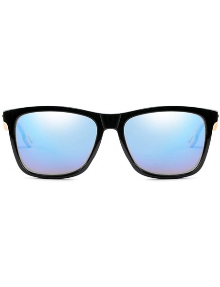 Square Bamboo Wood Arms Sunglasses Women Men Classic Square Driving Glasses - Bright Black Blue - CG192I5IN0E $12.45