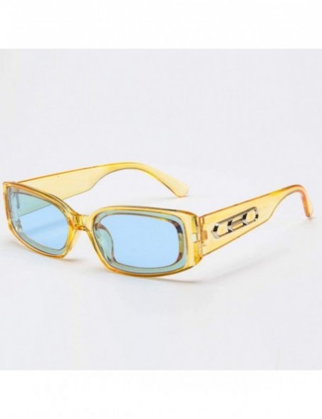 Wrap Classic Rectangle Small Full Frame Sunglasses For Women Unisex Adults - Yellow - CG196MC09K2 $8.26