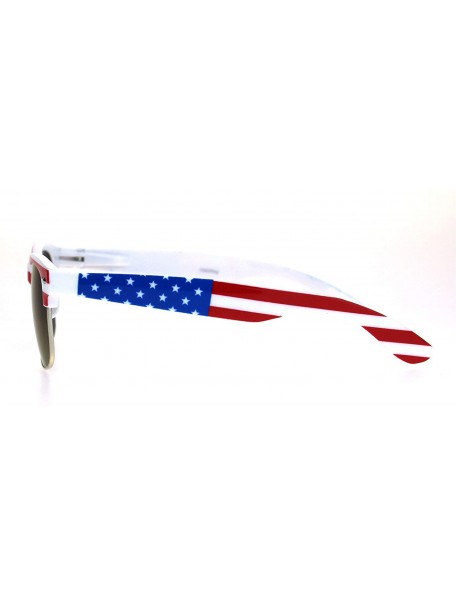 Rectangular Mens American Flag Print Half Horn Rim Hipster Sunglasses - White Blue Mirror - CD18LNO5D22 $7.98