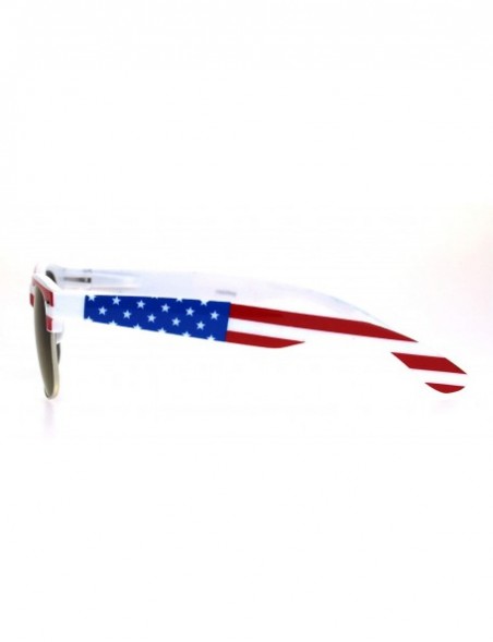 Rectangular Mens American Flag Print Half Horn Rim Hipster Sunglasses - White Blue Mirror - CD18LNO5D22 $7.98