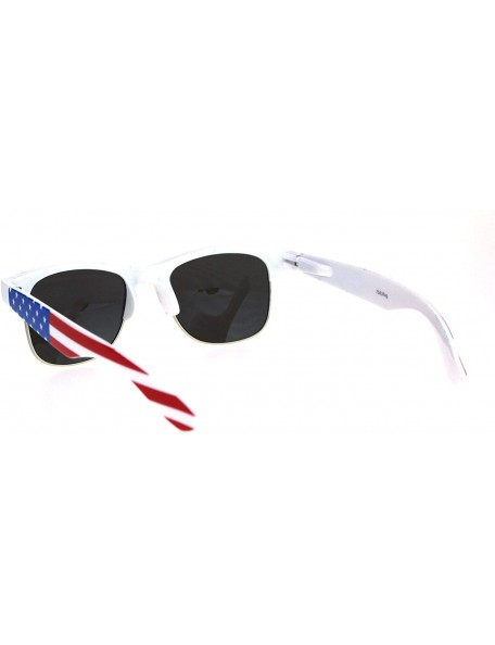 Rectangular Mens American Flag Print Half Horn Rim Hipster Sunglasses - White Blue Mirror - CD18LNO5D22 $7.98