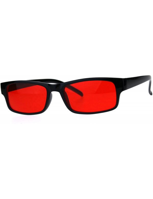 Rectangular Mens Hippie Groovy Color Lens Narrow Rectangular Black Plastic Sunglasses - Red - CR180AQ60U9 $9.56