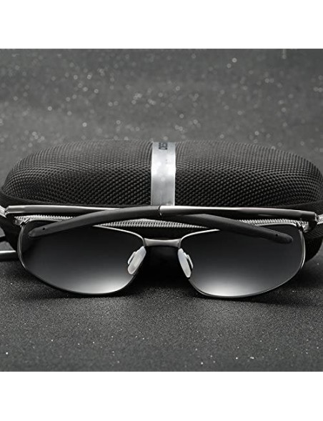 Rectangular Polarized Sunglasses Driving Photosensitive Glasses 100% UV protection - Black/Black - CK18QCC8TEC $15.31