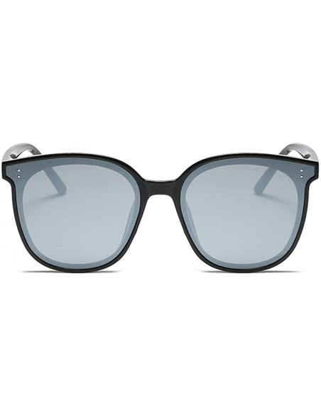 Oversized Round Oversized Sunglasses for Women Men UV Protection 8057 - Black/Silver - CM19642HIT5 $9.16