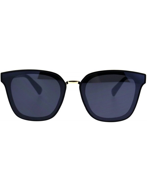 Rectangular Hipster Panel Lens Horned Rim Mens Plastic Sunglasses - All Black - CO186884UH8 $7.53