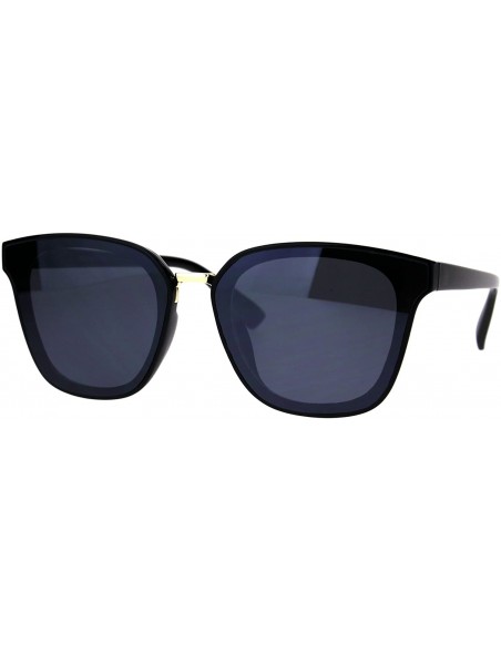 Rectangular Hipster Panel Lens Horned Rim Mens Plastic Sunglasses - All Black - CO186884UH8 $7.53