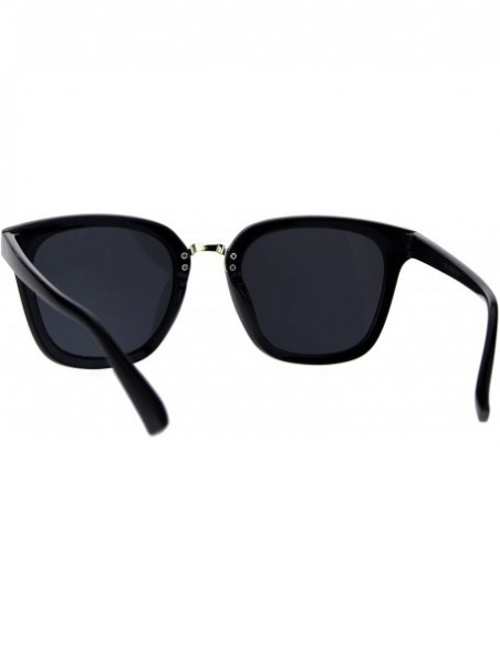 Rectangular Hipster Panel Lens Horned Rim Mens Plastic Sunglasses - All Black - CO186884UH8 $7.53