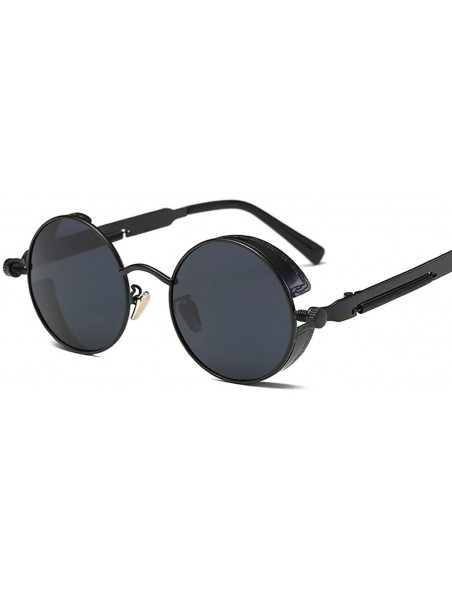 Round Polarized Sunglasses UV Protection-Retro Round Sunglasses for Women Men - Black Frame/Black Gray Len - CT199MRZDK5 $10.06