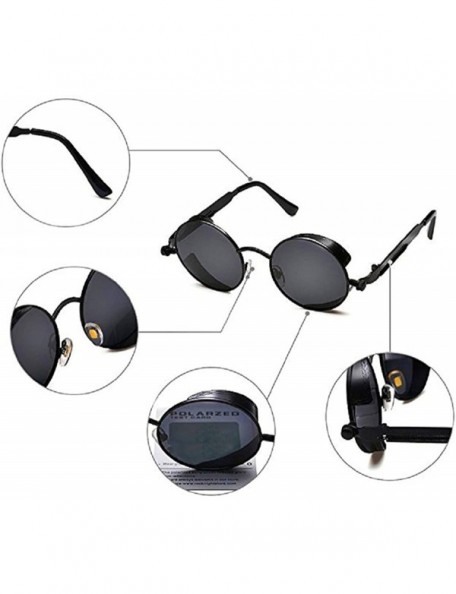 Round Polarized Sunglasses UV Protection-Retro Round Sunglasses for Women Men - Black Frame/Black Gray Len - CT199MRZDK5 $10.06