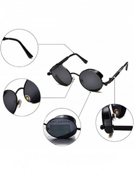 Round Polarized Sunglasses UV Protection-Retro Round Sunglasses for Women Men - Black Frame/Black Gray Len - CT199MRZDK5 $10.06