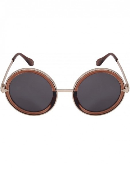 Oversized Oversized Round Circle Metal Sunglasses with Gradient Lens 25102-AP - Clear Brown - CS188HHTAKW $9.98