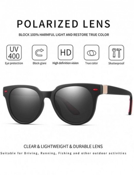 Square Polarized Sunglasses for Men/Women 100% UV400 Protection Vintage Square Frame - Black/Black-red Parts - CU194S2LM5U $1...