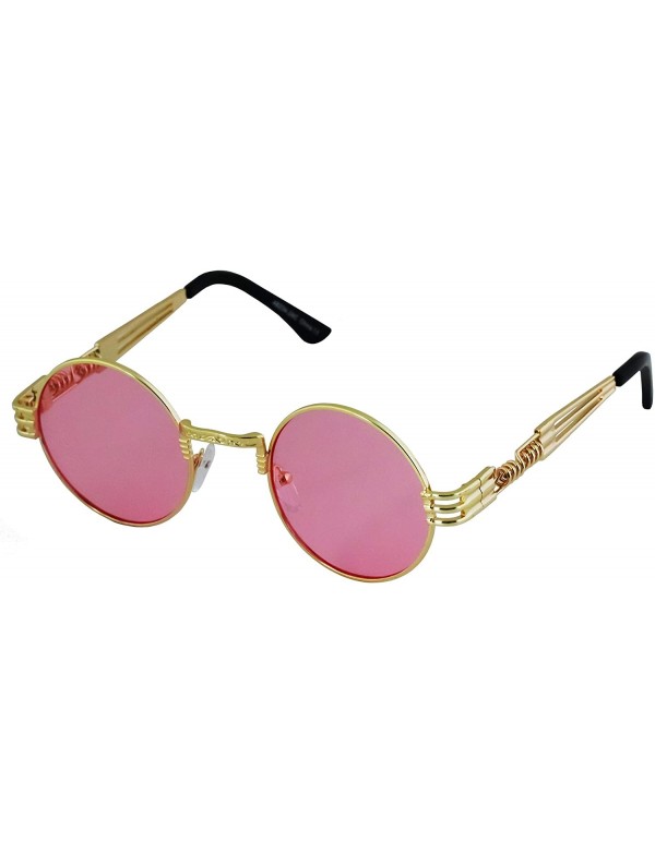 Round John Lennon Round Sunglasses Steampunk Metal Spring Frame Clear Lens Color - Gold/Pink Lens - C718RMGXUOM $11.26