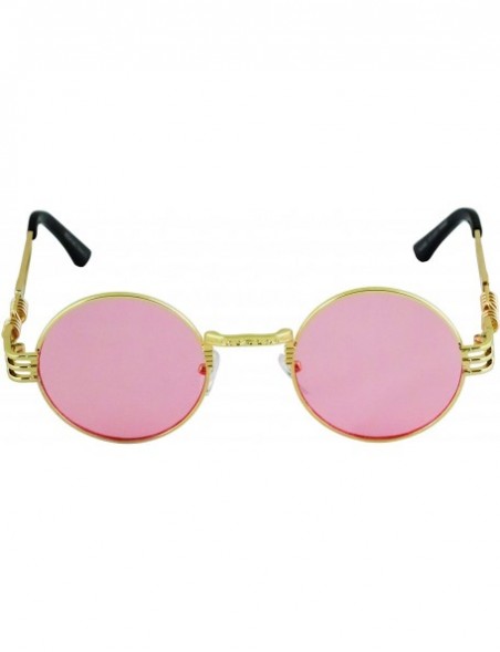 Round John Lennon Round Sunglasses Steampunk Metal Spring Frame Clear Lens Color - Gold/Pink Lens - C718RMGXUOM $11.26