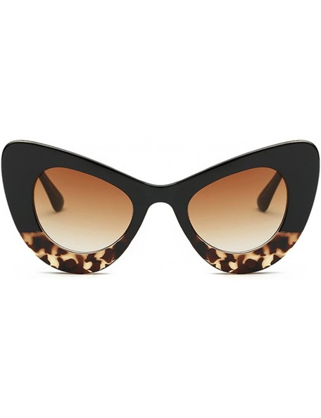 Cat Eye Womens Cat Eye Retro Eyewear Oversized Bold Rim Round Cateye Sunglasses - Black Leopard Grain Gradient Tea - CI18E325...