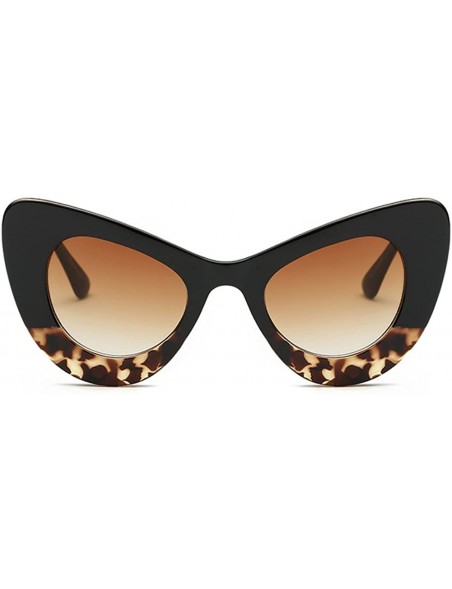 Cat Eye Womens Cat Eye Retro Eyewear Oversized Bold Rim Round Cateye Sunglasses - Black Leopard Grain Gradient Tea - CI18E325...