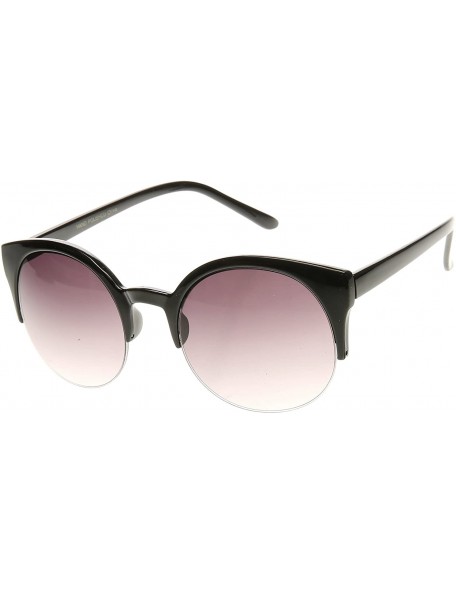 Round Retro Half Frame Semi-Rimless P3 Round Horn Rimmed Sunglasses (Shiny Black) - CX11G5MJFX7 $10.13