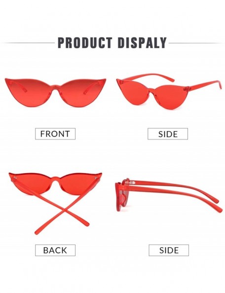 Square One Piece Rimless Transparent Cat Eye Sunglasses for Women Tinted Candy Colored Glasses - Red - CT18I3ARAHO $10.58