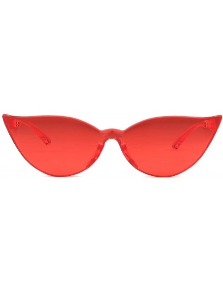 Square One Piece Rimless Transparent Cat Eye Sunglasses for Women Tinted Candy Colored Glasses - Red - CT18I3ARAHO $10.58