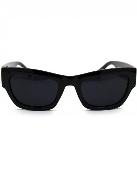 Rectangular Womens Mod Metal Stud Jewel Thick Plastic Cat Eye Sunglasses - All Black - C618WNCTCH5 $12.56