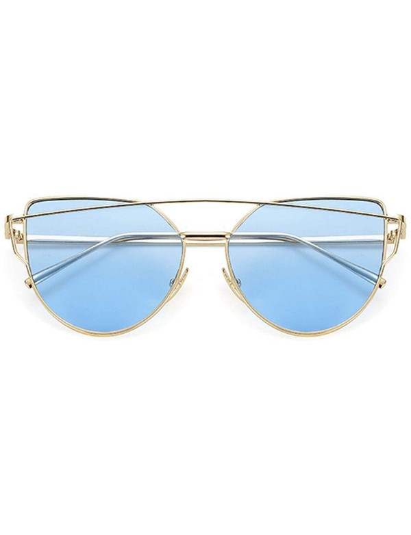 Oversized Cat Eye Sunglasses Women Vintage Metal Reflective Glasses Mirror Retro - Goldoceanblue - CH198ZMW2H7 $24.66