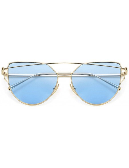 Oversized Cat Eye Sunglasses Women Vintage Metal Reflective Glasses Mirror Retro - Goldoceanblue - CH198ZMW2H7 $24.66