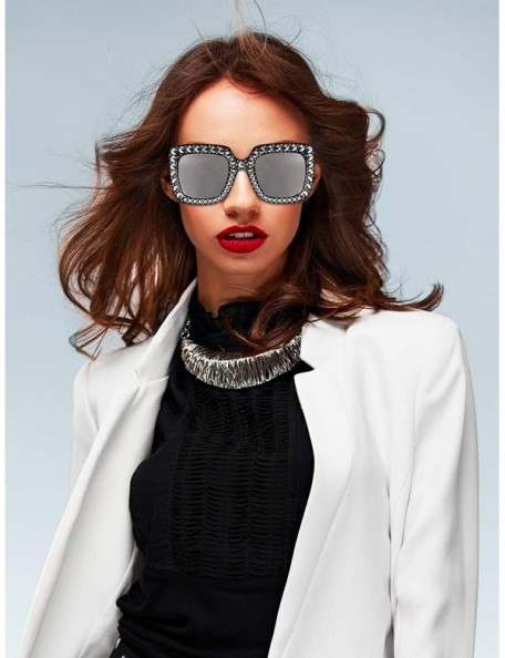 Oversized 6 Pairs Crystal Oversized Sunglasses Square Diamond Sunglasses Women Retro Sunglasses - C71948U8NT6 $14.26