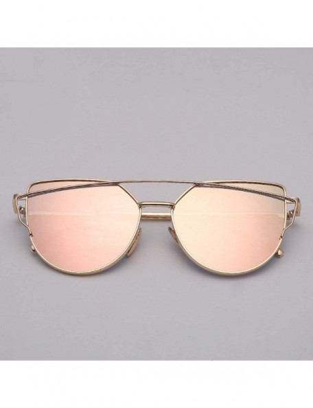 Oversized Cat Eye Sunglasses Women Vintage Metal Reflective Glasses Mirror Retro - Goldoceanblue - CH198ZMW2H7 $24.66