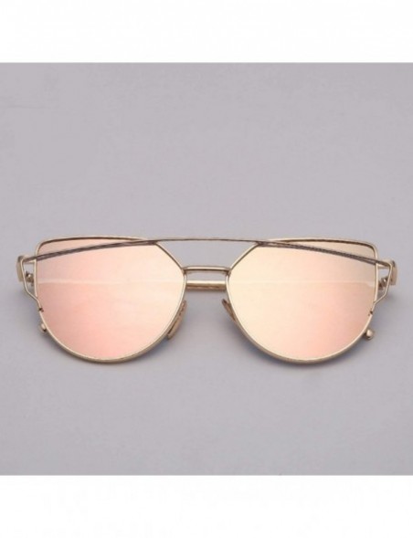 Oversized Cat Eye Sunglasses Women Vintage Metal Reflective Glasses Mirror Retro - Goldoceanblue - CH198ZMW2H7 $24.66