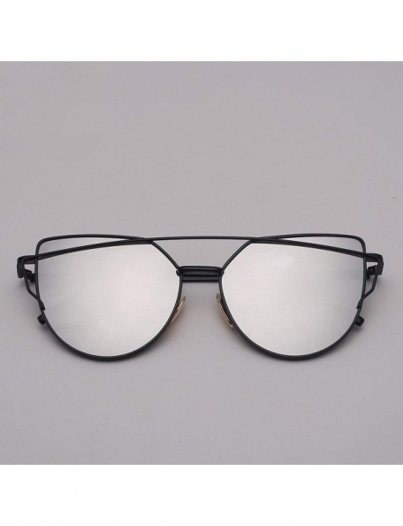 Oversized Cat Eye Sunglasses Women Vintage Metal Reflective Glasses Mirror Retro - Goldoceanblue - CH198ZMW2H7 $24.66