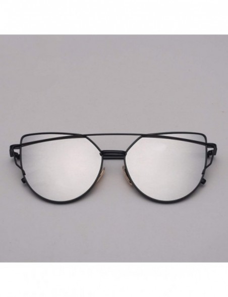 Oversized Cat Eye Sunglasses Women Vintage Metal Reflective Glasses Mirror Retro - Goldoceanblue - CH198ZMW2H7 $24.66