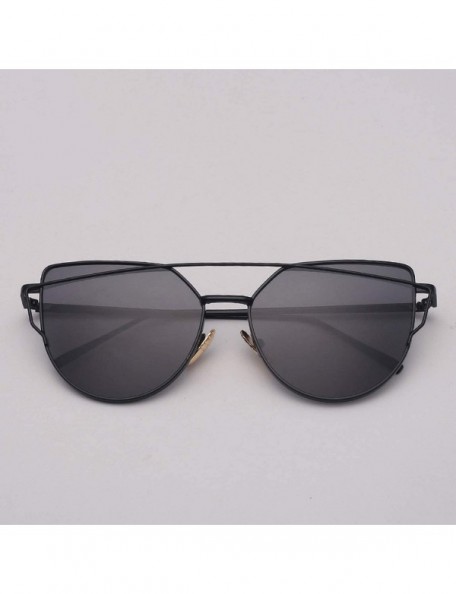 Oversized Cat Eye Sunglasses Women Vintage Metal Reflective Glasses Mirror Retro - Goldoceanblue - CH198ZMW2H7 $24.66