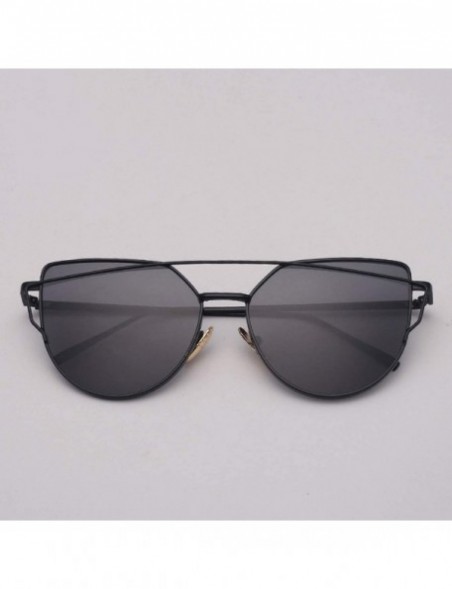 Oversized Cat Eye Sunglasses Women Vintage Metal Reflective Glasses Mirror Retro - Goldoceanblue - CH198ZMW2H7 $24.66