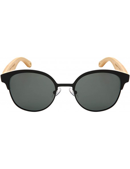 Wayfarer Polarized Horn Rimmed Bamboo Wooden Sunglasses Polarized Women 5110BM-P - CK18NLAQ9CN $17.29