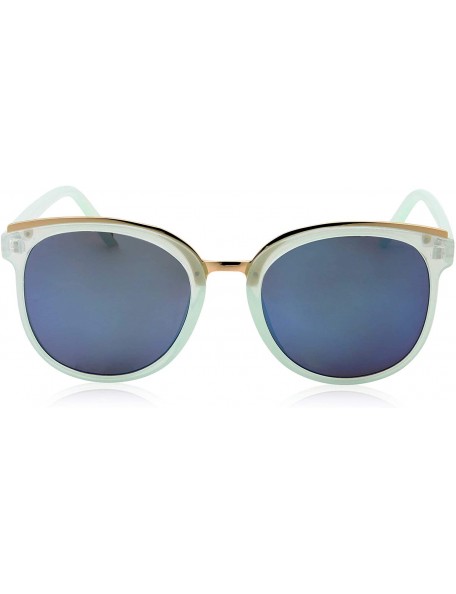 Square Womens Fashion Dapper Horned Rim Mirrored Lens Sunglasses - Blue - C618KNNDYYE $8.61