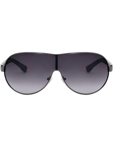 Shield Thick Color Temple Thin Frame Curved One Piece Shield Lens Sunglasses - Smoke Gunmetal - CR199HTEAT5 $18.95