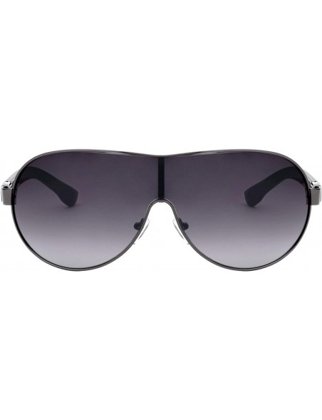 Shield Thick Color Temple Thin Frame Curved One Piece Shield Lens Sunglasses - Smoke Gunmetal - CR199HTEAT5 $18.95