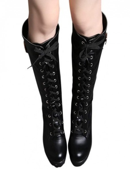 Women's Over The Knee Boots Flatform Chunky Lace Up Boot - Trendy Block ...