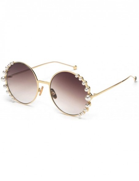 Round 2019 Pearl Sunglasses Women Alloy Fe Round Sun Glasses Female Luxury Brand Black Pink Metal Shades - 5 - CZ18W78MO4H $1...